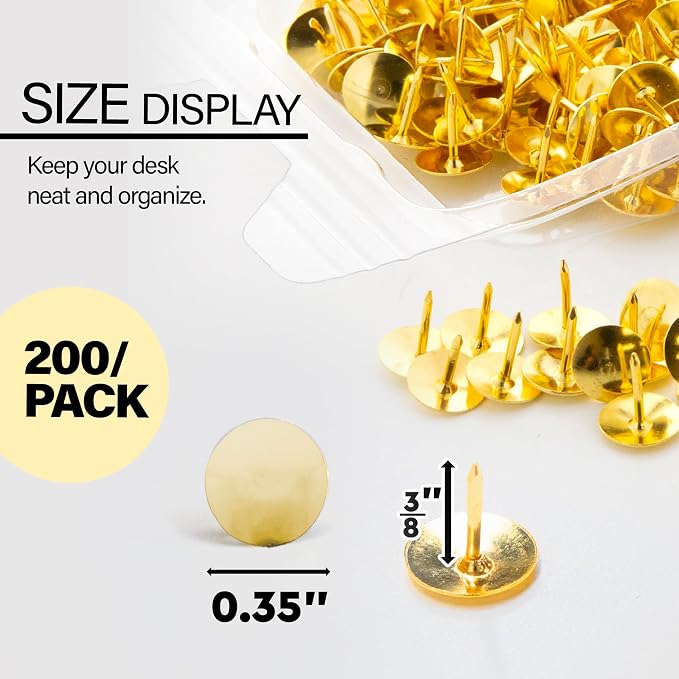 BAZIC Products Thumb Tacks, Brass Gold, 200 Ct - Image 2
