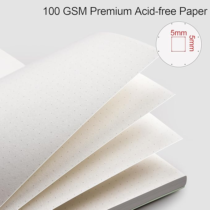 AHGXG Bullet Dotted Journal - Dot Grid Spiral Notebook B5, 140 Pages, 100 GSM Thick Paper, Waterproof Plastic Cover Journals for Bullet Journaling, Sketching, 7.6" x 10", Sage Green-DeskLoop Office