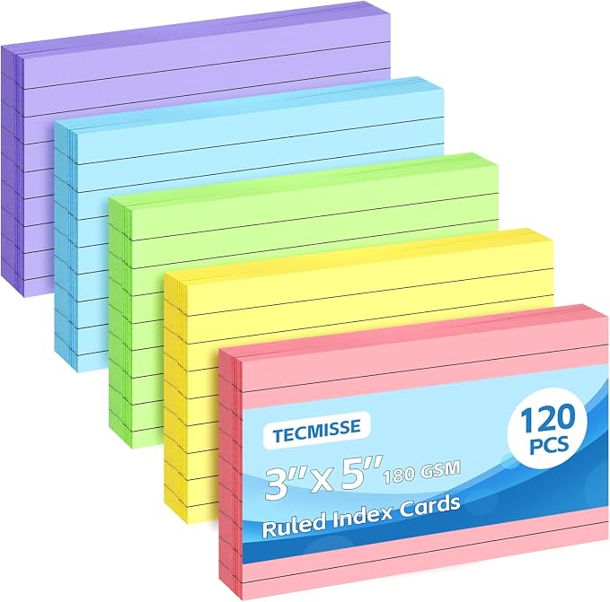 Tecmisse 3x5 Index Cards Colored, Lined Flashcards, Colorful Flash Cards by Tecmisse