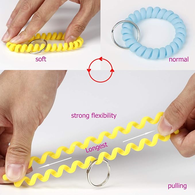 BIHRTC 6 Color Wrist Keychain Plastic Spring Flexible Spiral Wrist Coil - Image 3