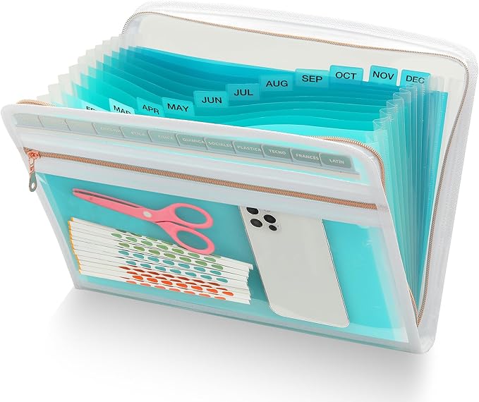 H4D Accordion File Organizer, 13 Pocket Expanding File Folder, Teal | Zippered by H4D