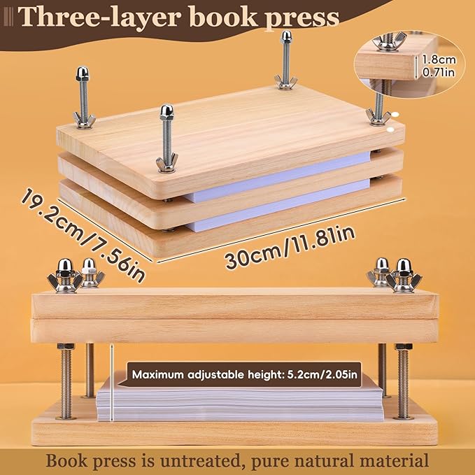 JUPEAN 34 Pcs Book Binding Kits, Book Press(11.81”x7.56”), Books Making Kit with Bone Folder Bookbinding Needles Waxed Threads Books Binding Awl, Bookbinding Tools for Beginners-DeskLoop Office