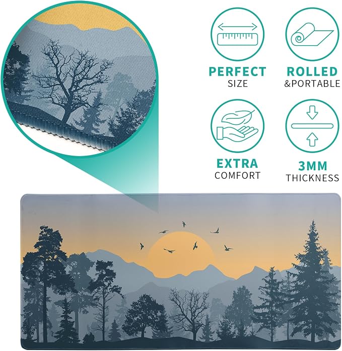 Mountain Gaming Mouse Pad 27.6x11.8 Inch Forest Large Mousepad Extended Grey - Image 5