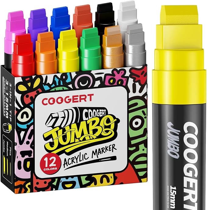 Coogert 12 Colors Jumbo Poster Markers, 15MM Thick Permanent Acrylic Graffiti by CoogertPaintPens