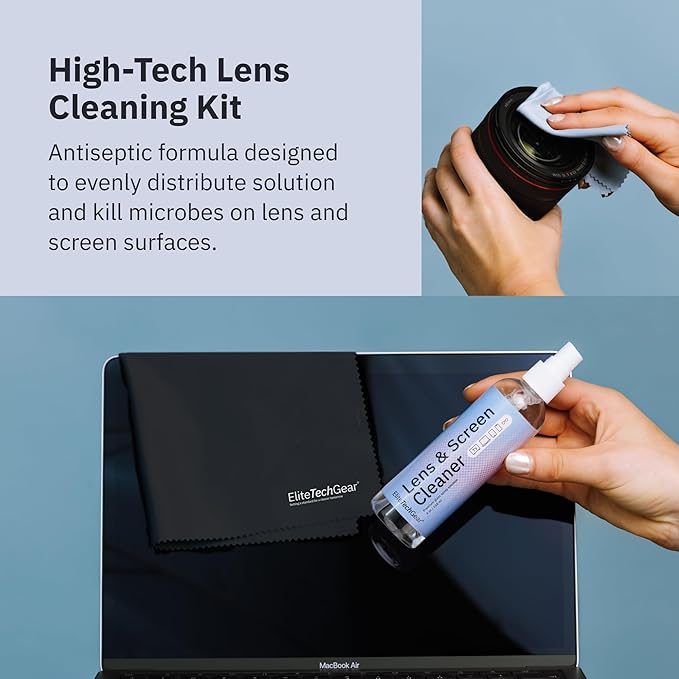 Elite Tech Gear Optical, Screen & Lens Care Kit - 3pc Spray (2x4oz+1oz) with 2 Microfiber Cloths - Alcohol-Free Eyewear Solution - 5pc Glasses Cleaner-DeskLoop Office