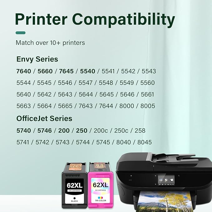 62XL 62 Ink Cartridges Black and Color Combo Pack Remanufactured Replacement for HP 62XL 62 Ink Envy 7640 5660 5540 7645 5740 5746 OfficeJet 250 200 Printer,Black,Tri-Color,2-Pack-DeskLoop Office