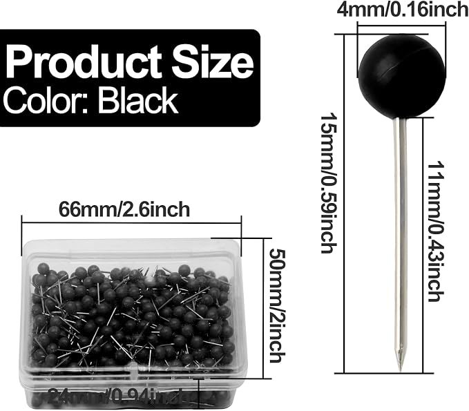 500Pcs Black Map Pins, 1/8 Inch Map Tacks, Round Ball Head Map Push Pins - Image 2