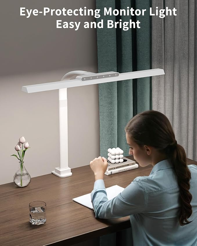 LED Desk Lamps for Home Office, 24W Bright Eye-Caring Desk Light with Clamp, Stepless Dimming Adjustable Flexible Gooseneck Clip on Office Lamp with Adapter for Reading, Study, Workbench,White-DeskLoop Office