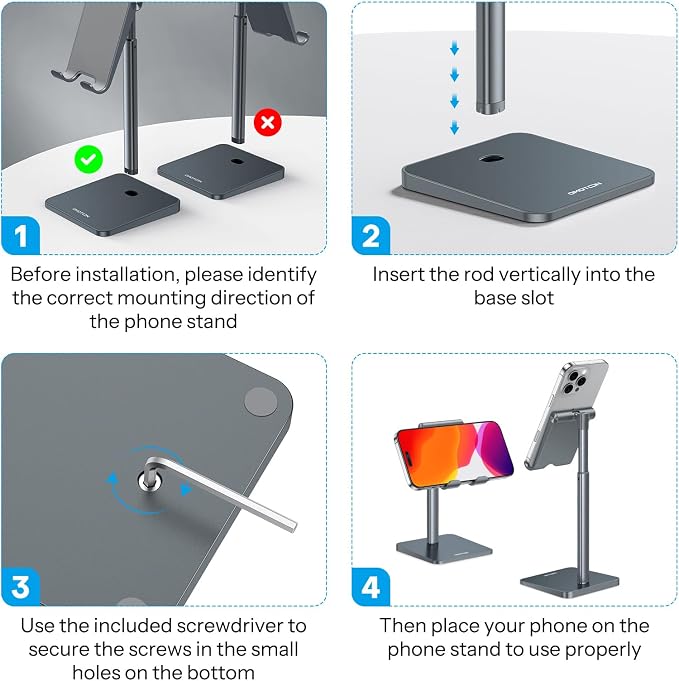 OMOTON Cell Phone Stand, Adjustable Angle Height Desk Phone Dock Holder - Image 2