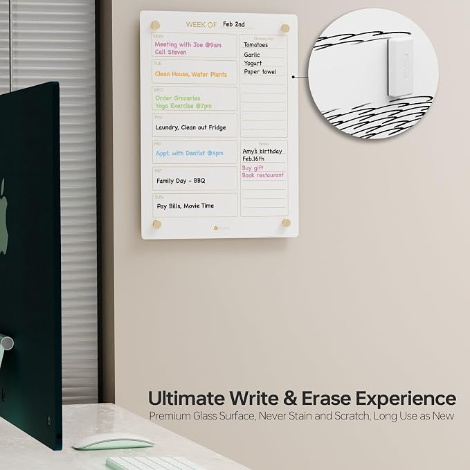 Glass Golden Weekly Dry Erase Calendar & Menu Whiteboard - Image 4
