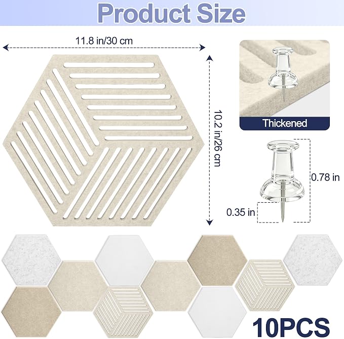 10PCS Hexagon Cork Board Tiles, Self-Adhesive Felt Bulletin - Image 2