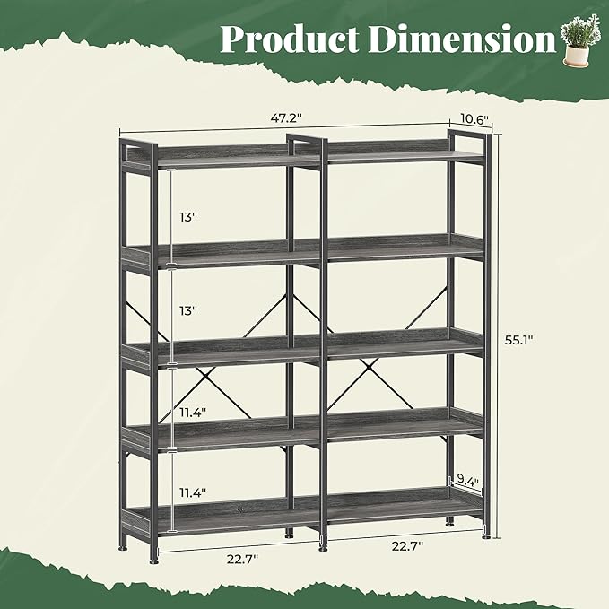 Huuger 5 Tier Bookshelf, Display Bookshelf - Image 2
