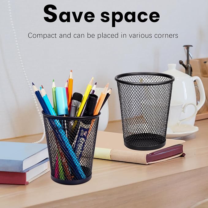 QYH Mesh Pencil Holder for Desk 6 Pack, Metal Pen Cup Black | Pen Holder for - Image 5