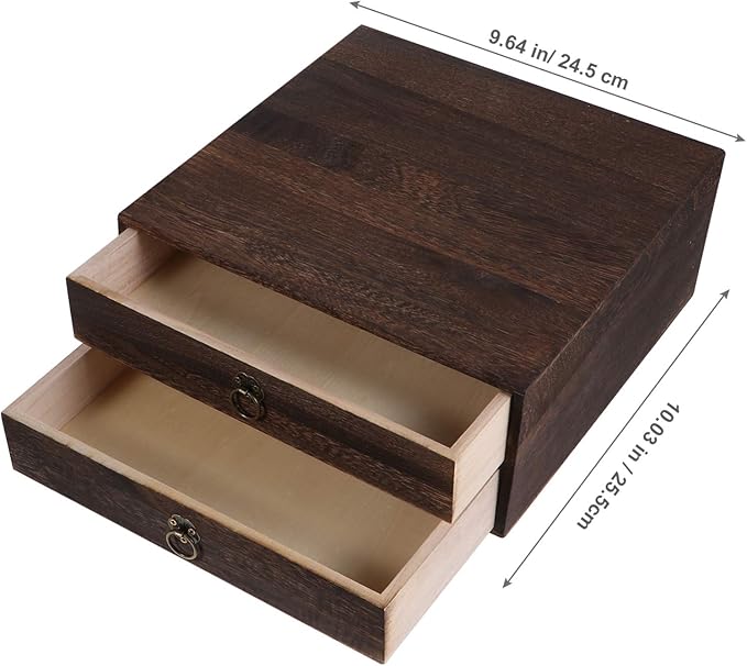 Cabilock Wooden Desktop Drawer Organizer Vintage Wood Box - Image 5