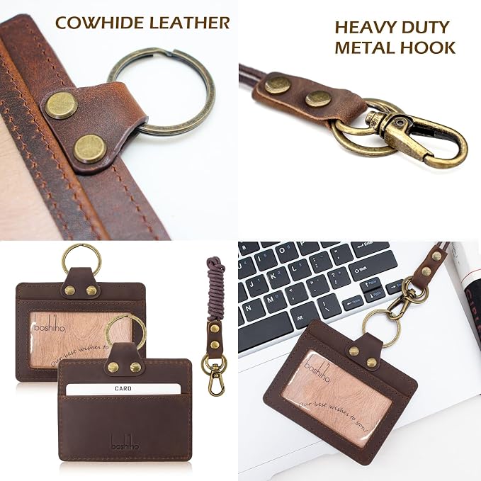 Badge Holder: Boshiho Cowhide Leather ID Badge Card Holder - Image 4