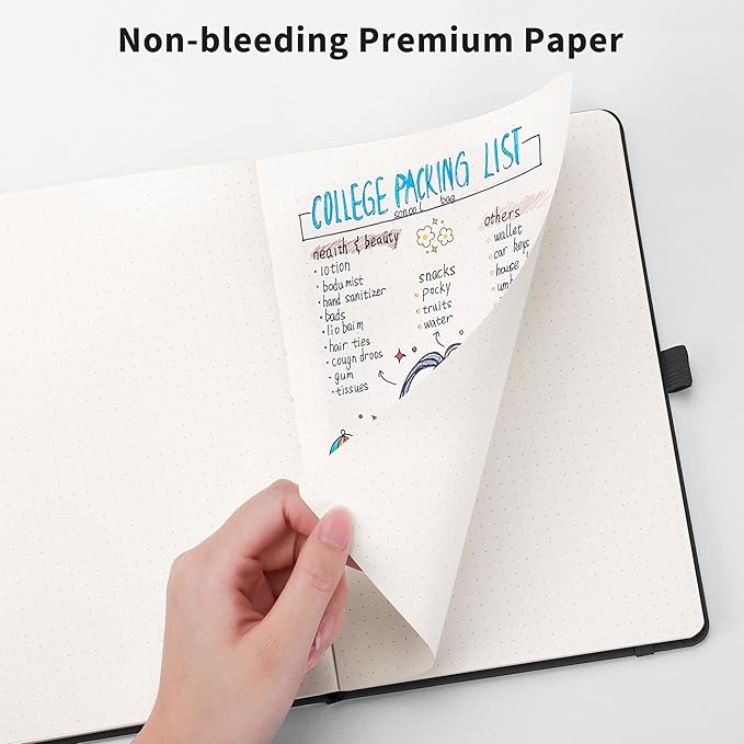 RETTACY Bullet Dotted Journal Notebook, 256 Pages, A5 Medium Size (5.7'' × 8.3''), Leather Hardcover, 120 GSM Thick Paper, for Bullet Journaling, Planning, Tracking (Cyan)-DeskLoop Office