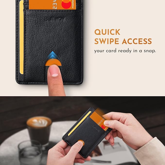 Buffway Slim Minimalist Front Pocket RFID Blocking Leather Wallets - Image 4