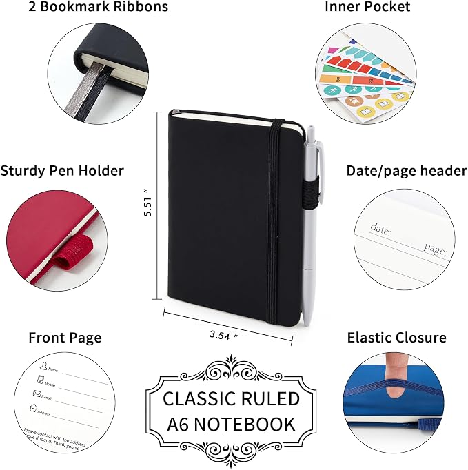 feela Pocket Notebook Notepad, Mini Cute Small Hardcover College Ruled Journals - Image 2