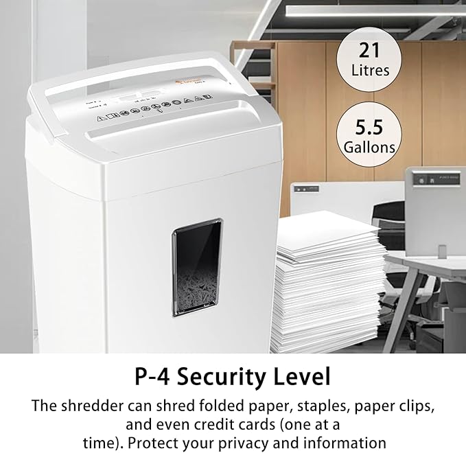 Bonsaii 12-Sheet Cross Cut Shredder, P-4 High Security Shredding, 5.5 Gal, Heavy Duty for Home Office, Shreds Paper, Credit Card, Mail, Staples, with Transparent Window, White-DeskLoop Office