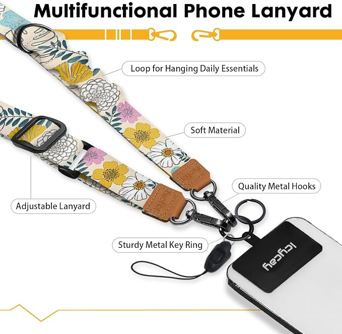 Icycay Phone Lanyard Crossbody, Boho Floral Cell Phone Strap - Image 3