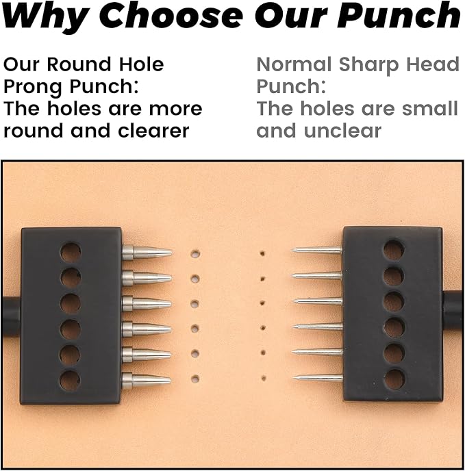 Leather Hole Punch, Prong Punch Tool 6mm 2/4/6 Lacing Stitching Punch, Round - Image 4