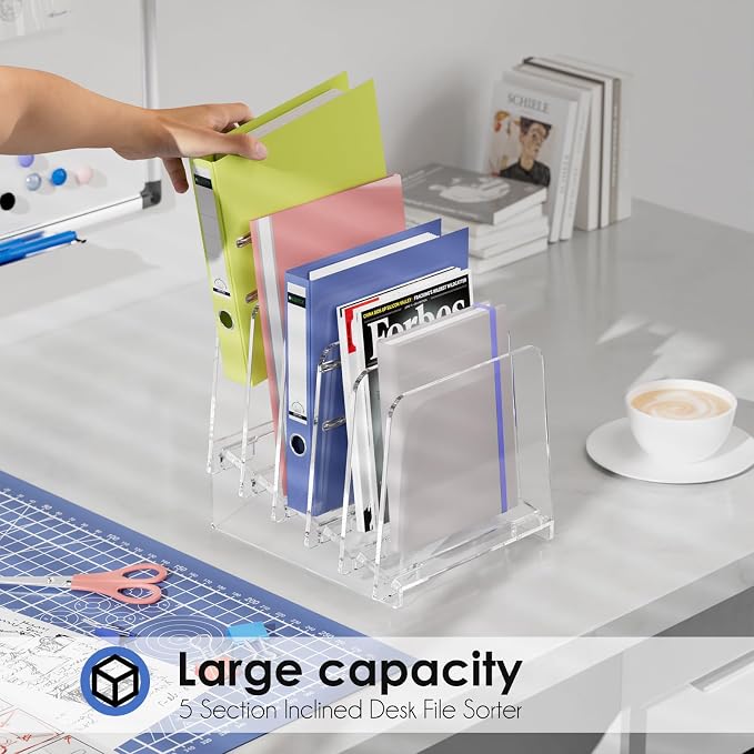 MaxGear Desk File Organizer, 5-Section Vertical Acrylic Filing Folders Holder - Image 3