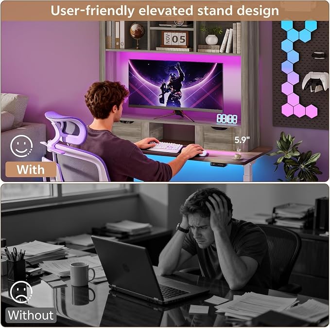Desk Shelf with Computer Monitor Stand, 37.4''W Desktop Bookshelf Display Rack - Image 7