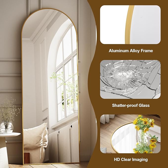 26x71 Inch Full Body Mirror - Large Arched Full Length Mirror with Stand Aluminum Frame Wall Mounted Leaning for Bedroom Living Room-DeskLoop Office