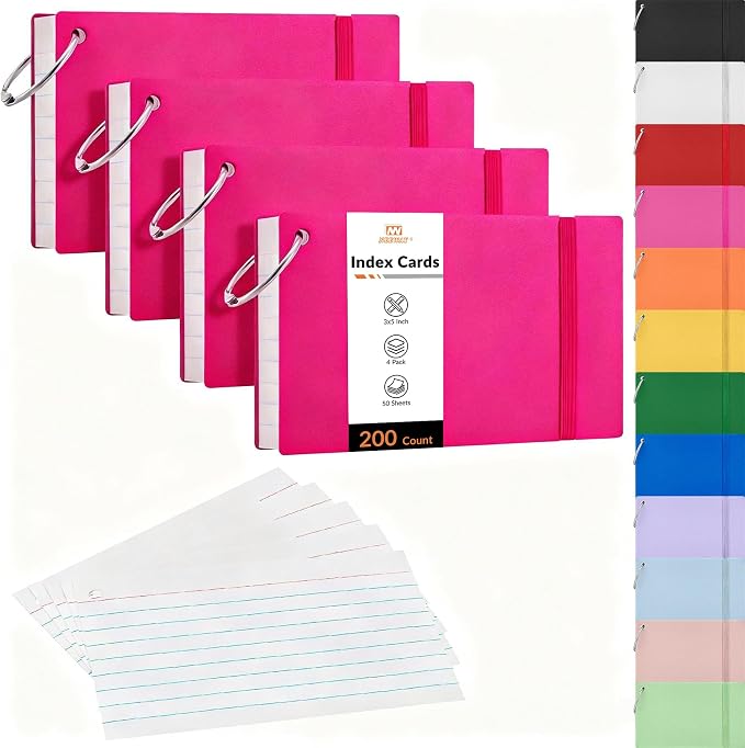 NEEWAY Ruled Index Cards with Ring 3x5 Inches, Flash Cards with Rings by NEEWAY