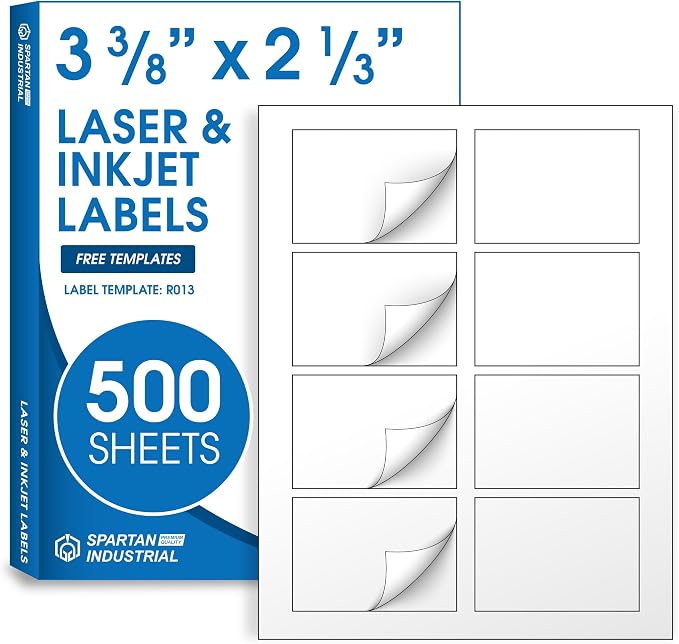 2 1/3" X 3 3/8" Matte White Printable Labels Name Tag Stickers, Address and by SpartanIndustrial