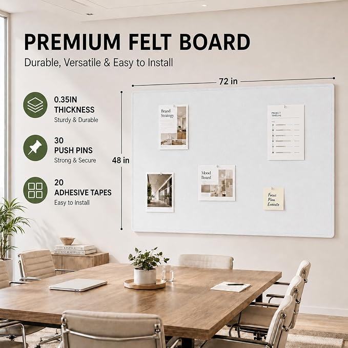Felt Bulletin Board for Wall 72" x 48" Unfolded Size, Large Frameless Felt Pin - Image 2