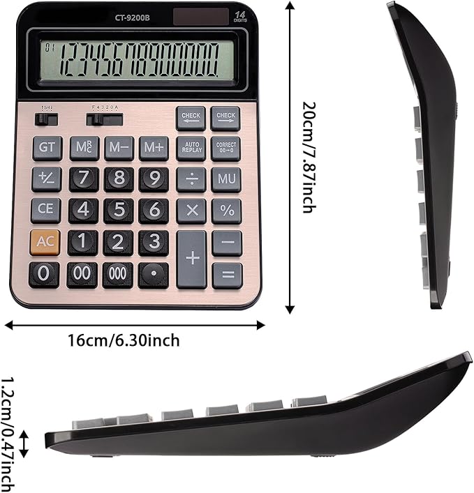 Large Computer Electronic Calculator Counter Solar & Battery Power 14 Digit Display Multi-Functional Big Button for Business Office School Calculating (HY-9200B)-DeskLoop Office