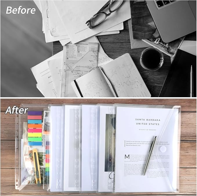 EOOUT 30Pcs Binder Folders, Binder Pockets, 11 Holes Clear Binder Organizer - Image 5