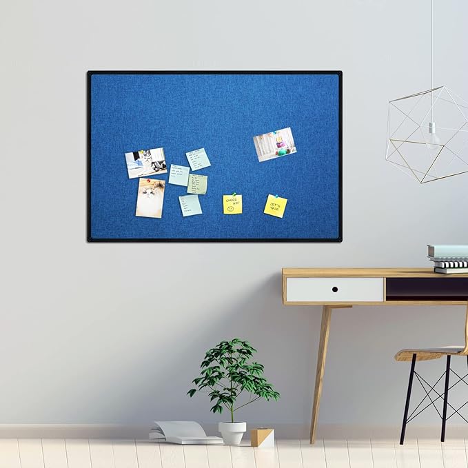 JILoffice Cork Linen Bulletin Board 36 X 24 Inch (Blue), Black Aluminum Frame Wall Mounted Board Memo Pin Board for Office Home and School-DeskLoop Office