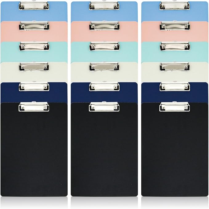 BOMEI PACK Color Clipboards 18 Pack, Plastic Bulk Clip Boards by BOMEIPACK