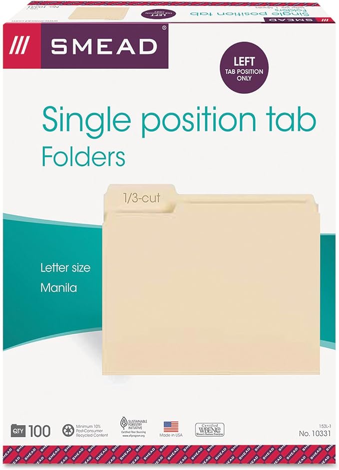 Smead File Folder, 1/3-Cut Tab, Left Position, Letter Size, 100 per Box - Image 6