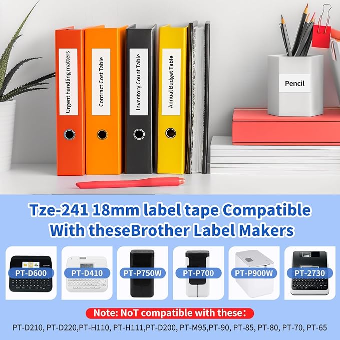 5 Pack TZE-241 Replacement for Brother Label Maker Tape 18mm 0.7 Laminated White - Image 2