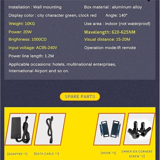 Digital World Time Zones Clock for 6 Cities, Adjustable Brightness LED Display - Image 6