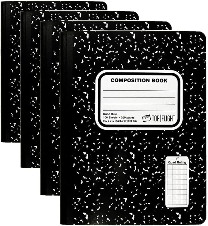 Top Flight Sewn Marble Composition Book, Quad Rule, 4 Squares per Inch by Top+Flight