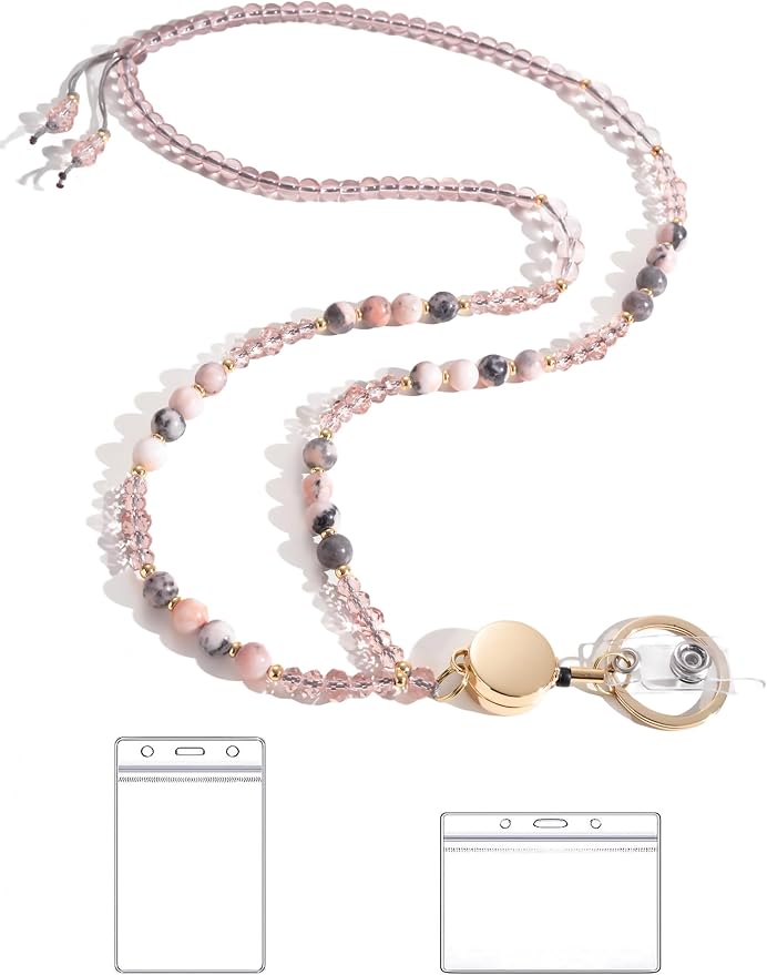 BettDecor Lanyards for ID Badges and Keys, Natural Stone Beaded Teacher Lanyard by BettDecor