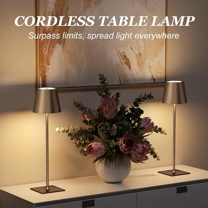 Kakanuo Brown Cordless Rechargeable Table Lamp 5000mAh Battery Operated Lamps - Image 4