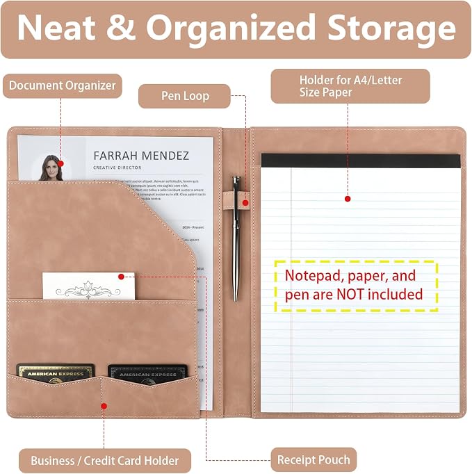 Professional Padfolio Portfolio Binder, Textured Embossing Faux Leather Folder - Image 3