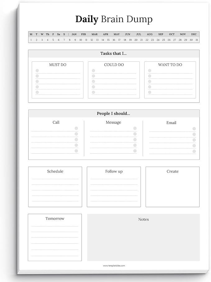 Templatables Brain Dump Notepad, To Do List Desk Pad, Productivity Planner by Templatables