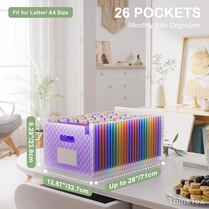 ThinkTex 26 Pockets Expanding File Folders, Accordion File Organizer - Image 2