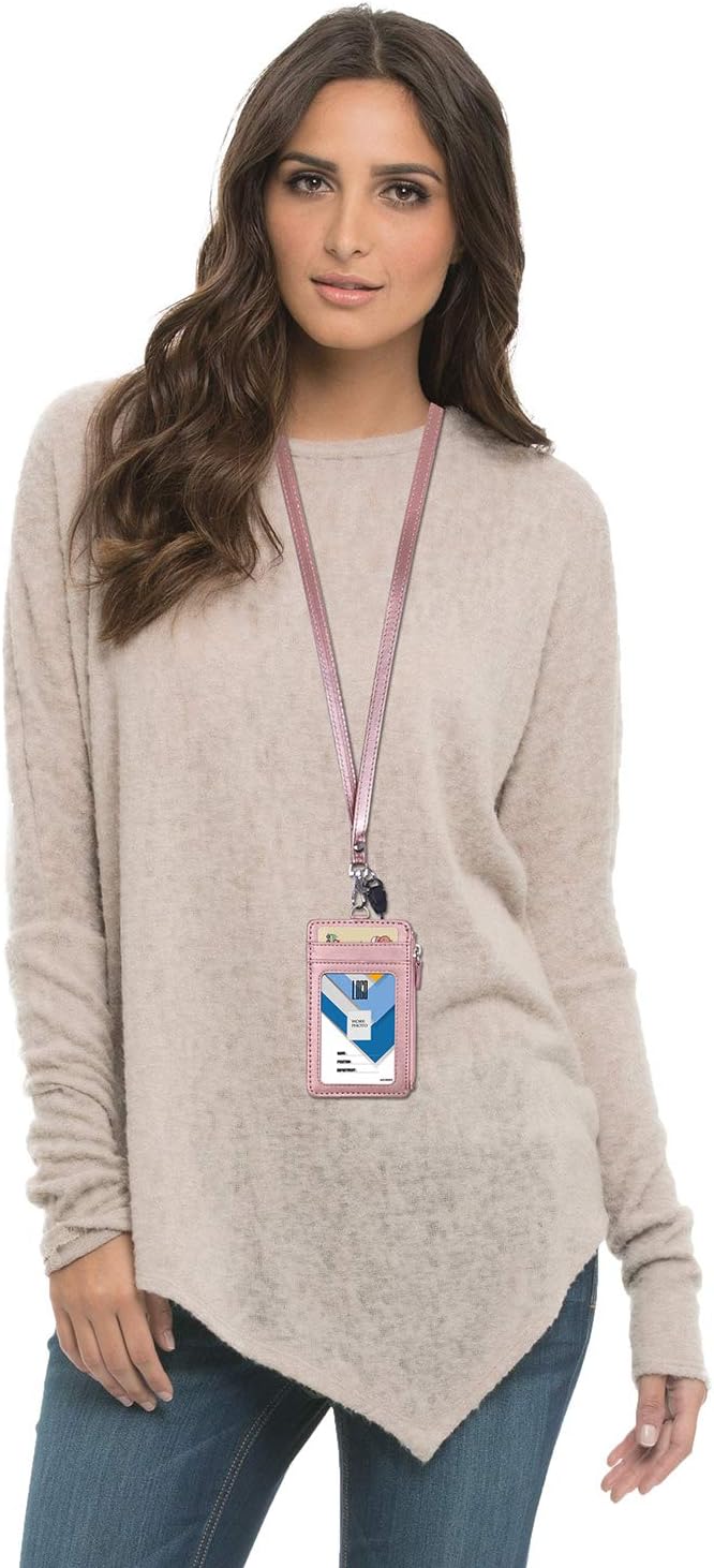 Badge Holder with Zip, Wisdompro Double Sided PU Leather ID Badge Card Holder - Image 6