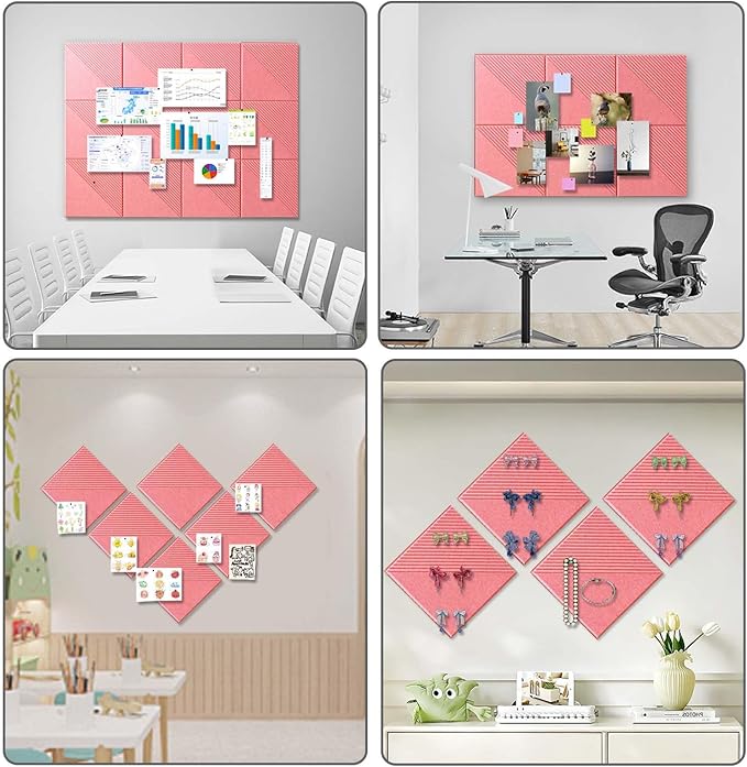 Large Cork Board for Walls 48"x 36", 12 Pack Felt Wall Tiles with Safe Removable Adhesive Tabs, Cork Board for Office,Pinboard Bulletin Board - Pink-DeskLoop Office