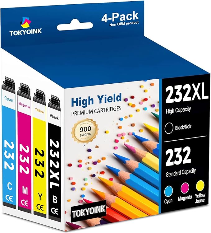 TOKYOINK 232XL Ink Cartridges Combo Pack Remanufactured Replacement for 232 Ink Cartridge 232 XL for Printer XP-4200 WF-2930 XP-4205 WF-2950 Printer Ink (Black, Cyan, Magenta, Yellow 4 Pack)-DeskLoop Office