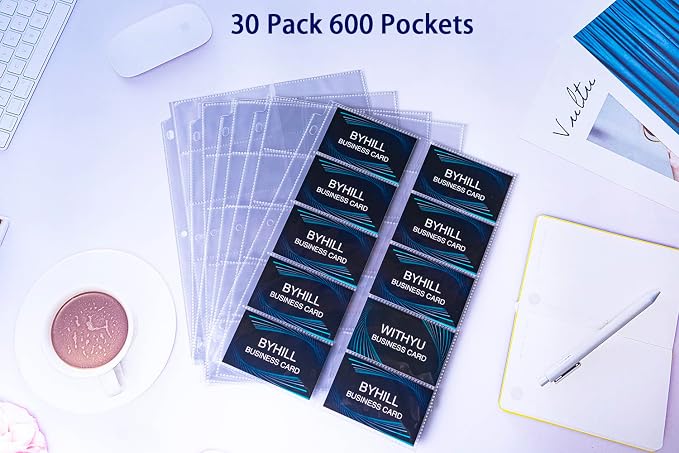 BYSTER 30 Pack 600 Pockets Business Card Sleeves Binder Sheets, Ultra-Clear - Image 6