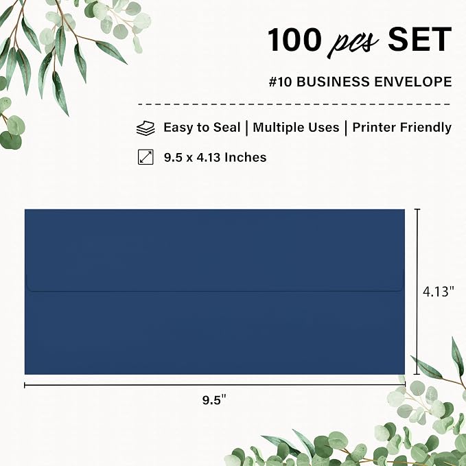 100 Pack #10 Business Envelopes, Self Seal Standard Navy Blue Envelopes - Image 2