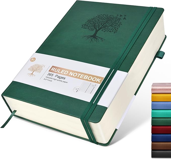 Lined Journal Notebook, 365 Pages A4 Large Journals for Writing Ruled Notebook, Hardcover Leather Journal for Women Men, Daily Journal Notebook for Work, Note Taking, 100Gsm Thick Paper ( 8.5" x 11" Green)-DeskLoop Office